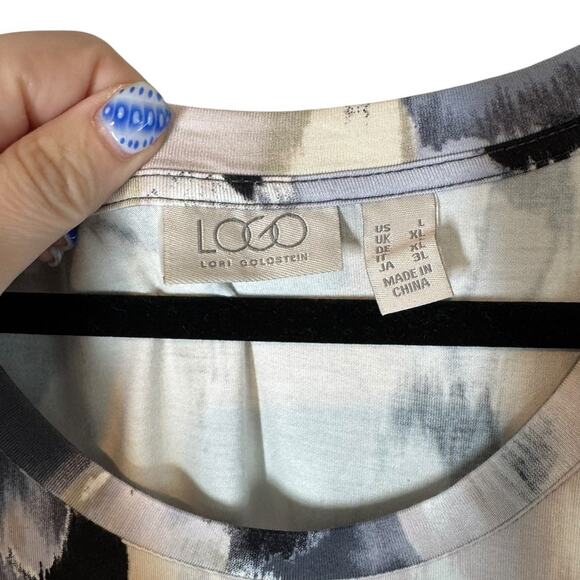 LOGO‎ by Lori Goldstein Elbow Sleeve Crew Neck Dress Neutral Combo Jersey Large - Picture 3 of 7